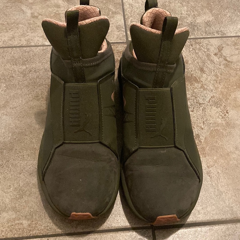 Hunter green slip on sneakers
